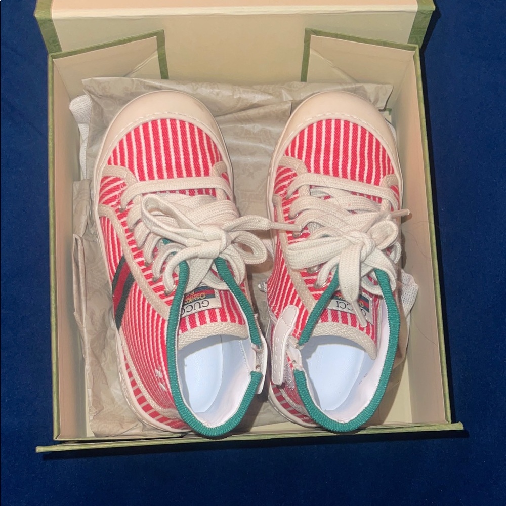Gucci Kids Red and White Striped Sneakers